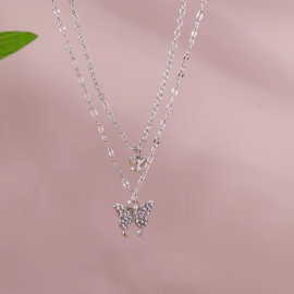 Collier papillon en cristal plaqué argent