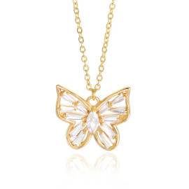 Collier papillon Ailes de Verre couleur résine dorée