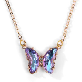 Collier papillon aux Ailes en Quartz doré - couleur bleu clair