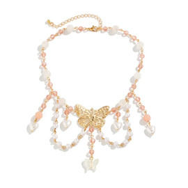 Gold Butterfly Necklace with Pearl Pendants | Unique Gift Idea