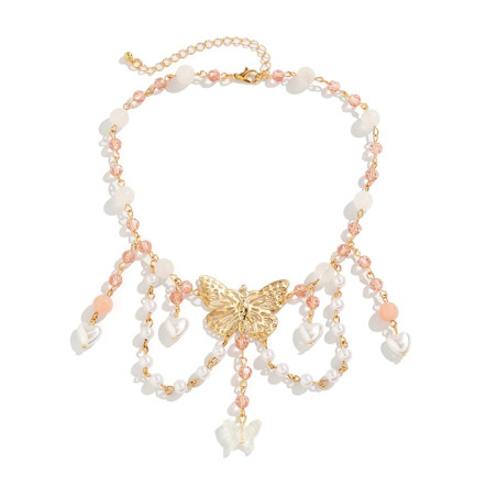 Gold Butterfly Necklace with Pearl Pendants | Unique Gift Idea