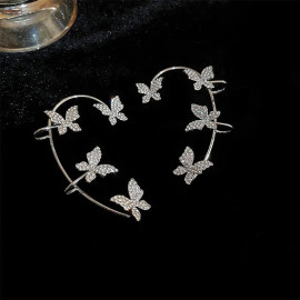 Boucles d'oreilles papillon - clip d'oreiles papillons strass - couleur argent