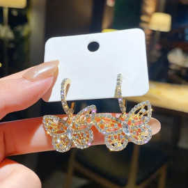 Boucles d'oreilles papillon strass multicolores