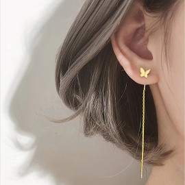 Boucles d'oreilles petit papillon ailes strass et pendant délicats - couleur or