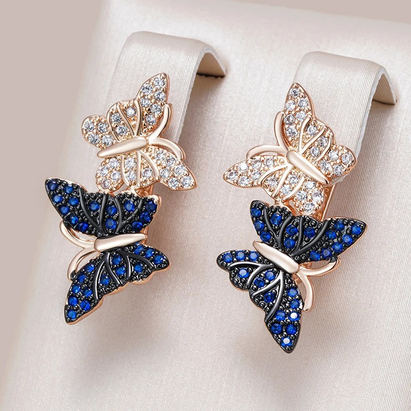 Cute Blue & Silver Rhinestone Butterfly Earrings | Gift Idea