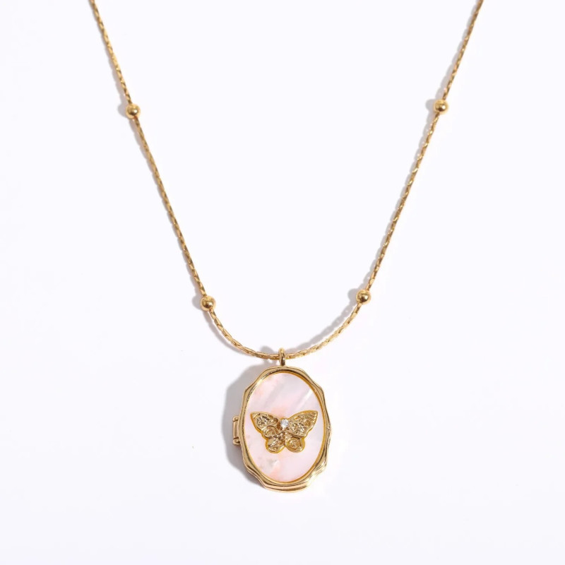 Gold Butterfly Locket Necklace - Cute Jewelry Gift for Women
