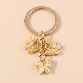 Porte-clés papillon en résine transparente avec paillettes - Couleur Jaune