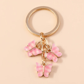 Porte-clés papillon à damier - couleur Rose