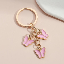 Porte-clés papillon en émail monochrome - Couleur rose