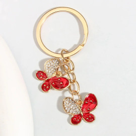 Porte-clés papillon avec strass - couleur rouge