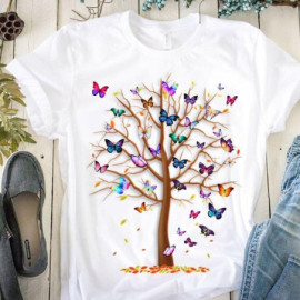 T-shirt Petits Papillons et Grand Arbre couleur blanc
