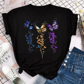T-shirt Papillons Volants imprimé "Live - Love - Laugh\" Noir