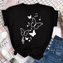 T-shirt Papillons Volants notes de musique couleur Noir