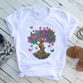 T-shirt Papillons imprimé Papillons Colorés couleur Blanc