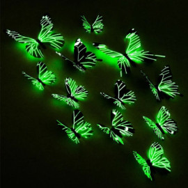 Effet luminescent du Sticker Mural Papillon 3D Fluorescents dans le noir - Lot de 12 pièces - 4 couleurs au choix !