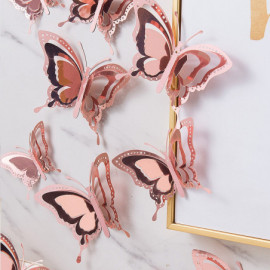 Autocollant mural papillon 3D avec ailes creuses à double couche - Lot de 12 pièces - 5 couleurs au choix !