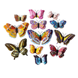 Autocollant de Papillon Lumineux 3D à double ailes Multicolores - Lot de 12 pièces