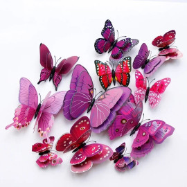 Autocollant Mural Papillon 3D aux Ailles à Double couche couleur Violet