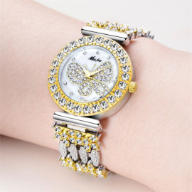 Montres Papillon Strass à Quartz étanche pour femmes en acier inoxydable