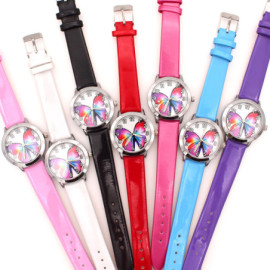 Montre Papillon Grand Papillon Multicolores pour enfants -7 couleurs de bracelet cuir au choix !
