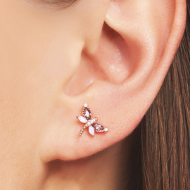 Petites Boucles d'oreilles Libéllule en Argent Sterling 925 avec Pierres en Zircon