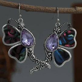 Magnifiques Boucles d'oreilles pendantes Libéllule en métal et Coquillage Ormeau Abalone