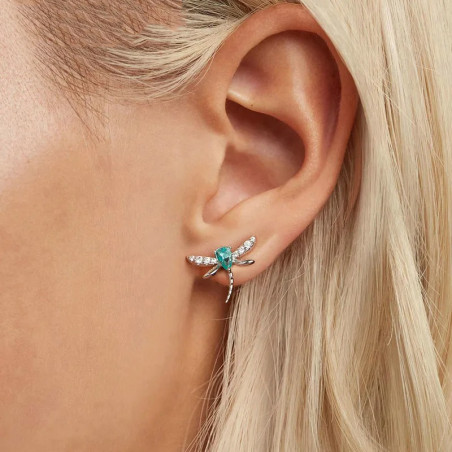 Cute Dragonfly Earrings Sterling Silver | Light Blue Crystal