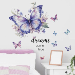 Sticker Mural Papillon avec Citation Inspirante Dreams Come True
