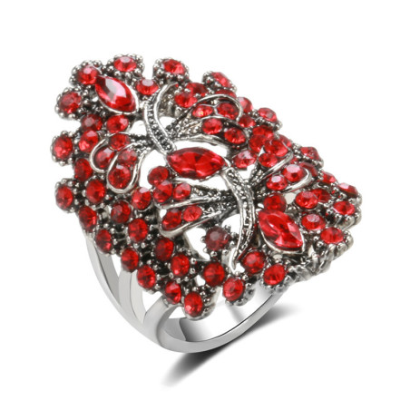 Détailsde la Bague Libéllule Réglable Design Libellule Creuse en Cristal Rouge