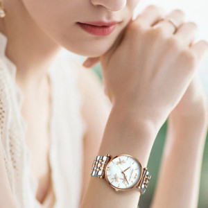 Vue Portée Montre Libéllule avec bracelet acier inoxydable bicolore pour femme