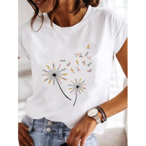 T-shirt libéllule blanc imprimé tournesol et libéllule
