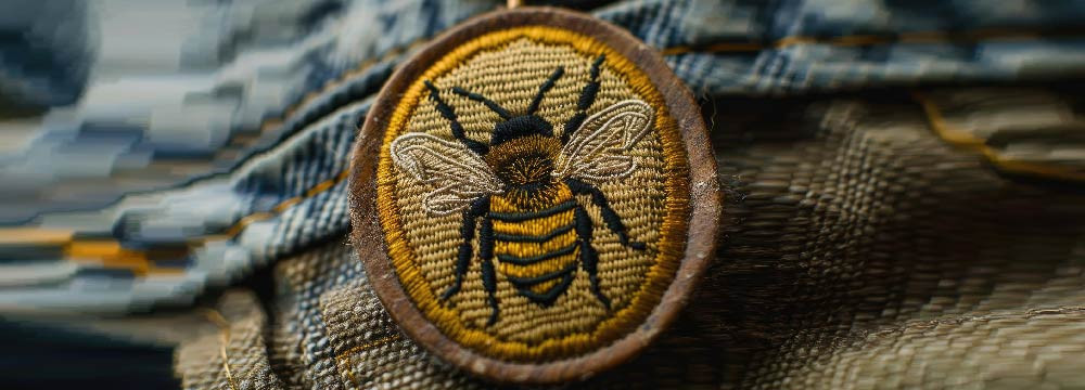 Bee patches, iron-on and sew-on emblems