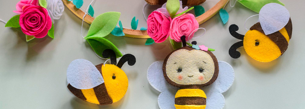 Bee embroidery, sew-on embroidered motifs